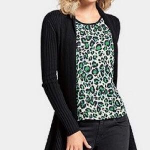 CAbi 3260 Jungle Cheetah Leopard Envy Green Short Sleeve Top Size XS